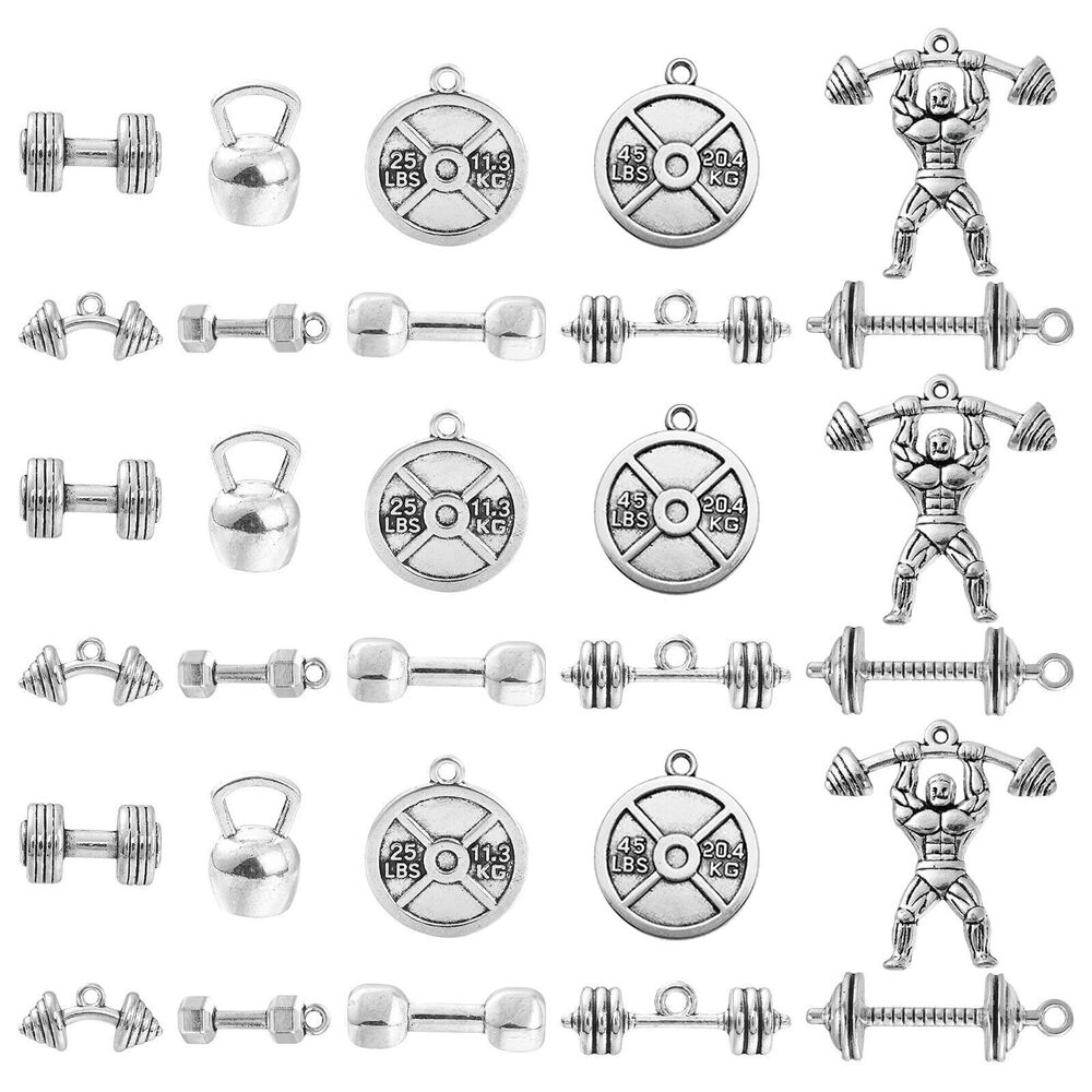 6122 50 pcs 10 Styles Wholesale Bulk Lots Sports Charms Antique Silver Gym